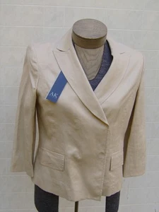 AK Anne Klein Womens Double-Breasted 100% Linen Coat 10 Khaki Hidden button $189 - Picture 1 of 11