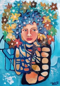 Acrylic on cardboard MABEL TEY cuban art 50x35cm  "Look Inside". - Picture 1 of 2