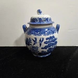 Vintage Staffordshire Teedose/Ingwerglas Weidenblau 6,5" hoch - Bild 1 von 16
