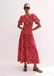 Abito ME+EM rosa rosso maxi midi cotone tulipano floreale taglia 10 - Foto 1 di 9