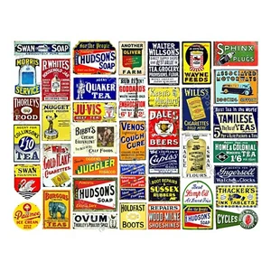 Dollhouse Miniature Sign Stickers, 40 Diorama Advertising Signs, 1 STICKER SHEET - Picture 1 of 1