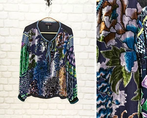 Hale Bob Silk Blend Top Blouse Velvet Front size M - Picture 1 of 7