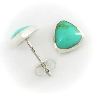 Turquoise Triangle Post Earrings in SOLID '925' Sterling Silver - NEW! - Picture 1 of 4