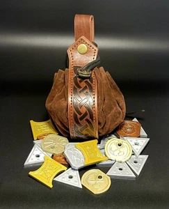 TTRPG, Cosplay, LARP Coin Pouch with 15 Plastic Coins - Cp, Sp, Ep, Gp, Pp - Picture 1 of 18