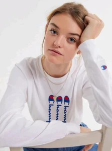 Champion UO exclusive Women's Triple Logo Long Sleeve Tee White size L - Picture 1 of 5
