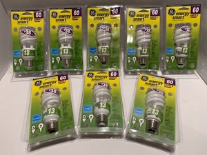 8) NEW GE Energy Smart 60 Watt (Uses Only 13 Watts) Fluorescent Light Bulbs SAVE - Picture 1 of 3