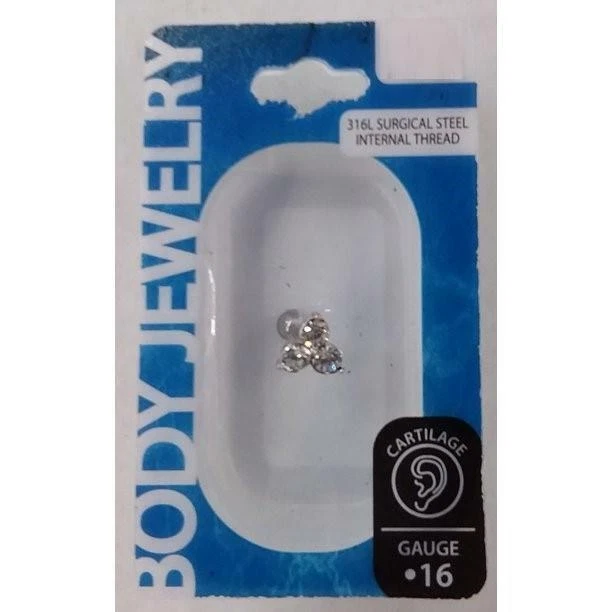 Body Jewelry Stainless Steel 16G Cubic Zirconia 3 Dot Flower Cartilage Stud Ear - Image 1 of 1