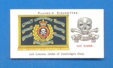 DRUM BANNERS & CAP BADGES.No.20.17th LANCERS.PLAYERS CIGARETTE CARD 1924