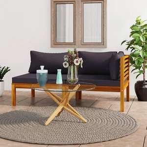 2 Piece Sofa Set with Dark Grey Cushions Solid Acacia Wood U9E2 - Picture 1 of 12