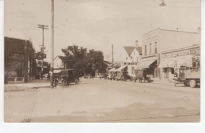 1929 Antique RPPC Post Card WISCONSIN Main Street ? RACINE TIRE Palace Meat Mkt - Picture 1 of 13