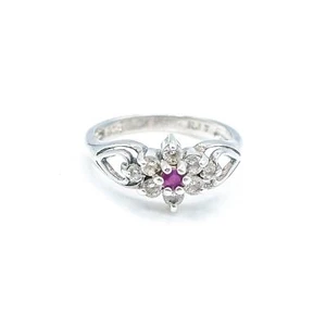 Vintage Sterling Silver Ruby Flower Ring Size 7 - Picture 1 of 6