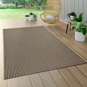 Flatweave Outdoor Rug Sisal Effect Nature and Black Large Small Patio Garden Mat - Picture 1 of 7