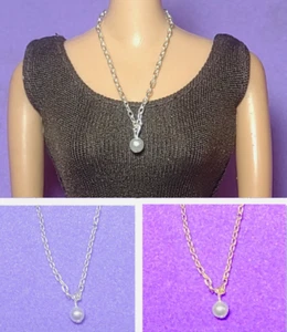 Dreamz LONG DROP PEARL NECKLACE - SILVER or GOLD Chain Jewelry for 11.5" doll - Picture 1 of 7