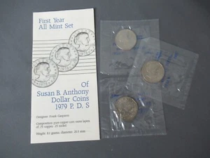 Juego de 3 monedas de dólar Susan B. Anthony 1979 de primer año - selladas - 153 - Imagen 1 de 8