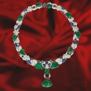 Handmade Tutti Frutti Necklace 925 Sterling Silver Designer Statement Joaillerie - Picture 1 of 8