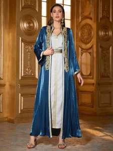 Women Muslim Open Kaftan Dress Abaya Dubai Kimono Robe Evening Gown Clothes - Foto 1 di 12
