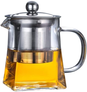 Glass Teapot with Stainless Steel Infuser & Lid, Borosilicate Glass Tea Kettle S - Picture 1 of 12