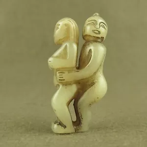 Song Dynastie Figur Chinesisch Antiquitäten Jade geschnitzt 2 Figuren Statue - Bild 1 von 7