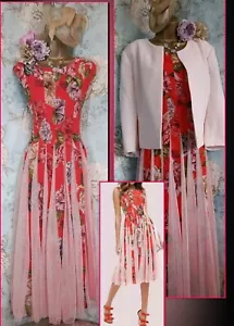 Roman Asos red pink floral lace wedding Guest Evening dress Jacket Outfit 20 - Picture 1 of 24