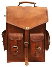 Classic Premium Brown Genuine Goat Leather Laptop New Messenger Satchel Backpack
