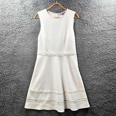 H&M Womens A-line Dress Size L White Textured Lace Trim Sleeveless - Image 1 of 4