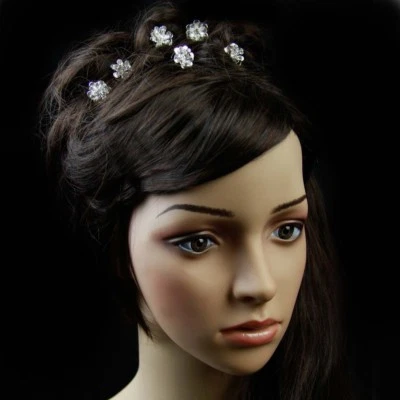 Silver Rhinestone Floral Bridal Wedding Hair Pin - Set Of 6  - Image 1 of 4