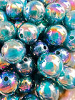 10 pièces - 15 mm SUPERBES perles acryliques scintillantes arc-en-ciel bleu/sarcelle galaxie UVAB