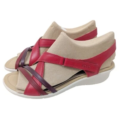 ECCO 皮革 Felicia 凉鞋新款女式 42 11 11.5 红色绑带钩环 — 第 1/4 张图片