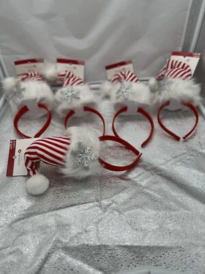 5 Santa Hat Headbands Christmas Holiday Party Red & White NEW - Image 1 of 4