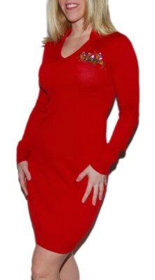 $345 Polo Ralph Lauren Mujer Ecuestre Lana Merino Polo Suéter Vestido Rojo XL Foto 1 de 4