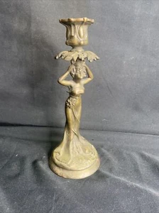 antique art nouveau lady candlestick brass - Picture 1 of 7