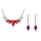 Luxury Deep Red Wave Drops Crystal Stone Jewellery Set Earrings Necklace S560