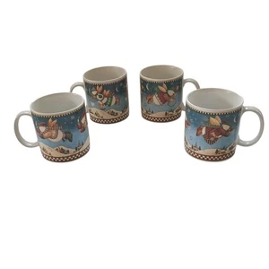 Sakura SNOW ANGEL VILLAGE Debbie Mumm Coffee Mugs Cups Christmas Set of 4  - Picture 1 of 6