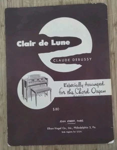 Clair de Lune Claude Debussy Chord Organ Sheet Music 1955 Jean Jobert Paris Vtg - Picture 1 of 3