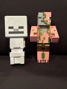 NERF Minecraft Skeleton Blaster & Zombie Pigman 9” Action Figures Lot - Picture 1 of 10