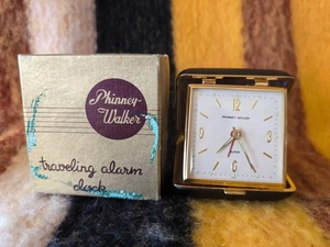Vintage Phinney Walker 1960s Travel Alarm Clock Original Box Pkg PW206 Tan NOS  - Picture 1 of 9