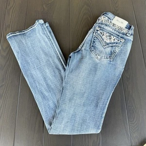 Miss Me Jeans Mid Rise Bootcut Damen 27x34 blau verziert Stretch Denim *lesen - Bild 1 von 22