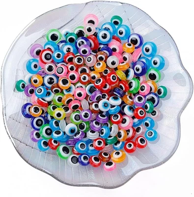 200 Piezas Cuentas Planas Redondas Mal de Ojo Hechas a Mano Resina Murano 8mm Dijes Espaciador B Foto 1 de 4