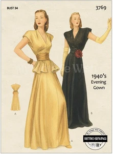 Abito da sera vintage anni '40 "Dinner to Dance" modello cucito - Busto 34 - Foto 1 di 3