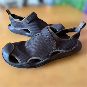 Crocs Swiftwater Mesh Deck Sandal Mens Sz 15 Dark Brown Fishing Water Shoes - Picture 1 of 11