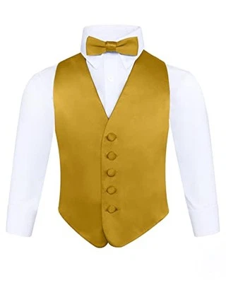  Boys 3 Piece Backless Formal Vest Set – Includes Vest, Bow Tie, Large Gold - Image 1 of 4