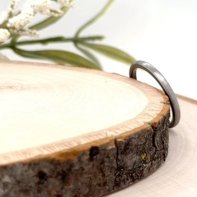 2mm Black Tungsten Thin Ring Silver Brushed Minimalist Band for Christmas Gifts - Image 1 of 4