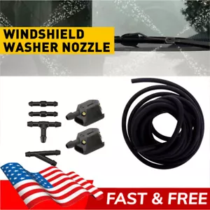 2pc Car Windshield Washer Wiper Sprayer Nozzle Spray Jet 2m Hose Tube Connectors - Picture 1 of 10