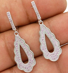 Treated Pink Sapphire 925 Solid Sterling Silver Earrings Jewelry - Picture 1 of 1