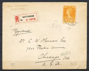 35c JUBILEUM 1923 EF ROTTERDAM 1.5.1925 AANGETEKEND CHICAGO via NEW YORK   Kr886 - Imagen 1 de 2
