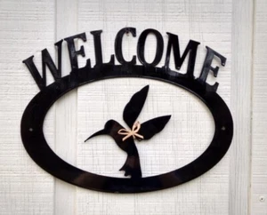 Hummingbird Handcrafted Metal Welcome Sign black silhouette Made in the USA - Bild 1 von 1