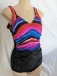 Ceeb Costume da bagno donna 16 pezzi unici a righe increspature davanti reggiseno imbottito rosso viola - Foto 1 di 5