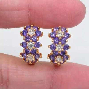 1.6Ct Round Cut Lab-Created Amethyst Huggie-Hoop Earrings 14K Yellow Gold Plated - Picture 1 of 4