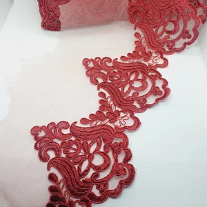 18cm breit weinrot weinrot bestickt Tuile Spitze Braut Brautkleid Borte Netz - Bild 1 von 1
