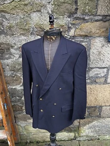 Vintage Jaeger 100% Wool Twill Double-Breasted Jacket Blazer Peak Lapel 44S - Picture 1 of 14